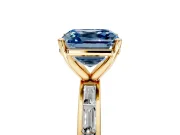 Solitaire Engagement Ring Setting for Fancy Blue Asscher Cut Center with Channel Baguette Band and Prong Head in Yellow Gold