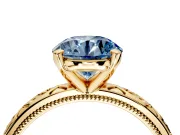 Solitaire Engagement Ring Setting for Fancy Blue Round Cut Center with Scrollwork Band and Prong Head in Yellow Gold