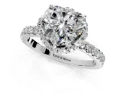 Halo Engagement Ring Setting for Heart-Shaped Center with Openwork Halo, Pave Band and Prong Head in Platinum