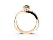 Solitaire Engagement Ring Setting for Fancy Green Pear-Shaped Center with Milgrain-Edged Pave Band and Prong Head in Rose Gold