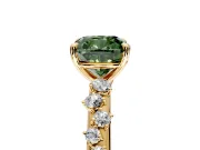 Cluster Engagement Ring Setting for Fancy Green Cushion Cut Center with Round Cut Accent Band and Prong Head in Yellow Gold