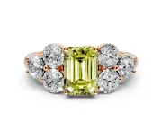 Cluster Engagement Ring Setting for Fancy Yellow Emerald Cut Center with Round Cut Accent Frame and Prong Head in Rose Gold