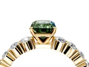 Shared-Prong Engagement Ring Setting for Fancy Green Emerald Cut Center with Graduated Accents and Prong Head in Yellow Gold