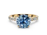 Baguette Engagement Ring Setting for Fancy Blue Round Cut Center with Alternating Bar-Set Band and Prong Head in Yellow Gold