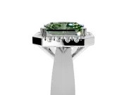 Halo Engagement Ring Setting for Fancy Green Radiant Cut Center with Square Band and Prong Head in White Gold
