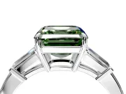 3 Stone Engagement Ring Setting for Fancy Green Asscher Cut Center with Baguette Accents and Prong Head in Sterling Silver