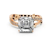 Solitaire Engagement Ring Setting for Asscher Cut Center with Pave and Plain Crossover Band and Prong Head in Rose Gold