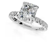 Solitaire Engagement Ring Setting for Radiant Cut Center with Shared-Prong Accents and Prong Head in Sterling Silver