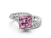 Solitaire Engagement Ring Setting for Fancy Pink Princess Cut Center with Pave Bypass Twist Band and Prong Head in White Gold