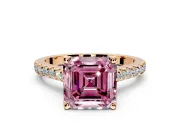 Solitaire Engagement Ring Setting for Fancy Pink Asscher Cut Center with Widening Pave Band and Claw Prong Head in Rose Gold