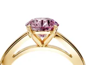 Solitaire Engagement Ring Setting for Fancy Pink Round Cut Center with Flat-Sided Plain Band and Prong Head in Yellow Gold
