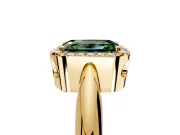 Halo Engagement Ring Setting for Fancy Green Emerald Cut Center with Tapered Plain Band and Prong Head in Yellow Gold