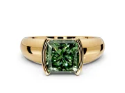 Tension Engagement Ring Setting for Fancy Green Princess Cut Center with Wide Flat Band and Tension Head in Yellow Gold