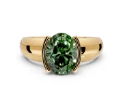Tension Engagement Ring Setting for Fancy Green Oval Center with Wide Flat Band and Tension Head in Yellow Gold