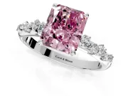 Cluster Engagement Ring Setting for Fancy Pink Radiant Cut Center with Round Cut Accent Band and Prong Head in Sterling Silver