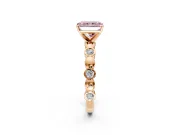 Solitaire Engagement Ring Setting for Fancy Pink Radiant Cut Center with Beaded Bezel Station Band and Prong Head in Rose Gold