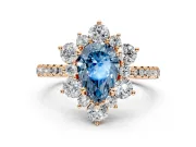 Floral Halo Engagement Ring Setting for Fancy Blue Pear-Shaped Center with Pave Accents and Prong Head in Rose Gold