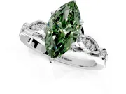 Solitaire Engagement Ring Setting for Fancy Green Marquise Center with Marquise and Bezel Accents and Prong Head in White Gold