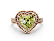 Halo Engagement Ring Setting for Fancy Yellow Heart-Shaped Center with Outer Bezel Rim, Pave Band and Prong Head in Rose Gold