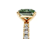 Solitaire Engagement Ring Setting for Fancy Green Radiant Cut Center with Fine Pave Band and Claw Prong Head in Yellow Gold