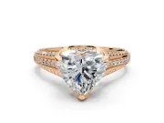 Solitaire Engagement Ring Setting for Heart-Shaped Center with Accented Split Shank and Prong Head in Rose Gold