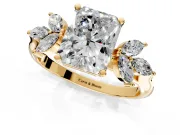 Floral Cluster Engagement Ring Setting for Radiant Cut Center with Marquise Accents and Prong Head in Yellow Gold