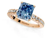 Solitaire Engagement Ring Setting for Fancy Blue Radiant Cut Center with Single Row Accent Band and Prong Head in Rose Gold