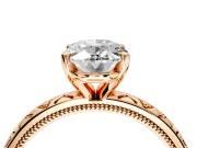 Solitaire Engagement Ring Setting for Oval Center with XO Engraved Band and Prong Head in Rose Gold
