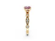 Solitaire Engagement Ring Setting for Fancy Pink Cushion Cut Center with Milgrain Bezel Accents and Prong Head in Yellow Gold