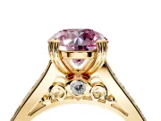 Solitaire Engagement Ring Setting for Fancy Pink Round Cut Center with Channel Band and Double Claw Prong Head in Yellow Gold