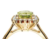 Starburst Halo Engagement Ring Setting for Fancy Yellow Radiant Cut Center with Thin Round-Wire Band and Prong Head in Yellow Gold