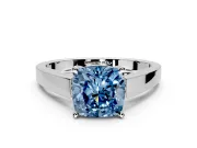Solitaire Engagement Ring Setting for Fancy Blue Cushion Cut Center with Tapered Split Shoulders and Prong Head in Sterling Silver