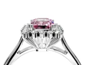 Starburst Halo Engagement Ring Setting for Fancy Pink Emerald Cut Center with Thin Round-Wire Band and Prong Head in Platinum