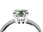 Solitaire Engagement Ring Setting for Fancy Green Oval Center with Multi-Row Pave Accents and Basket Head in Sterling Silver
