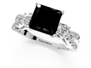 3 Stone Engagement Ring Setting for Fancy Black Princess Cut Center with Pave Split Shank and Prong Head in Sterling Silver