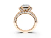 Pave Engagement Ring Setting for Asscher Cut Center with Curved Accent Rows, Openwork and Prong Head in Rose Gold