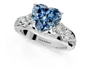 Solitaire Engagement Ring Setting for Fancy Blue Heart-Shaped Center with Graduated Shared Prongs and Prong Head in Platinum
