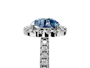 Pave Halo Engagement Ring Setting for Fancy Blue Round Cut Center with Single Row Pave Band and Prong Head in White Gold
