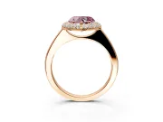 Halo Engagement Ring Setting for Fancy Pink Heart-Shaped Center with Plain Tapered Band and Prong Head in Rose Gold
