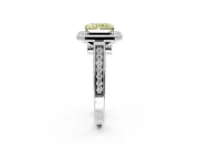Halo Engagement Ring Setting for Fancy Yellow Emerald Cut Center with Outer Bezel Rim, Pave Band and Prong Head in Sterling Silver