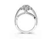 Halo Engagement Ring Setting for Round Cut Center with Framed Halo, Pave Band and Prong Head in Platinum