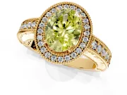 Milgrain Halo Engagement Ring Setting for Fancy Yellow Oval Center with Pave Band and Prong Head in Yellow Gold