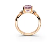 Solitaire Engagement Ring Setting for Fancy Pink Princess Cut Center with Grooved Bar Accent Band and Prong Head in Rose Gold