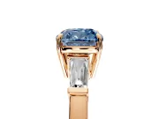 3 Stone Engagement Ring Setting for Fancy Blue Cushion Cut Center with Baguette Accents and Prong Head in Rose Gold
