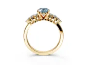 Cluster Engagement Ring Setting for Fancy Blue Oval Center with 2-Row Shoulder Clusters and Prong Head in Yellow Gold