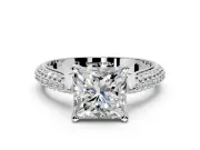 Solitaire Engagement Ring Setting for Princess Cut Center with Multi-Row Accents and Prong Head in Sterling Silver