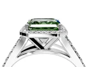 Halo Engagement Ring Setting for Fancy Green Asscher Cut Center with Narrow Pave Split Shank and Prong Head in White Gold