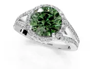 Halo Engagement Ring Setting for Fancy Green Round Cut Center with Pave Split Shank and Prong Head in Sterling Silver