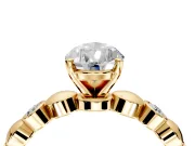 Solitaire Engagement Ring Setting for Pear-Shaped Center with Beaded Bezel Station Band and Prong Head in Yellow Gold