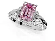 Solitaire Engagement Ring Setting for Fancy Pink Emerald Cut Center with Filigree Accent Basket and Prong Head in Platinum